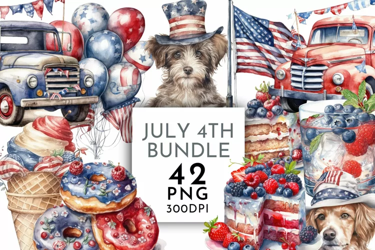 July 4th Patriotic Watercolour Clipart PNG 42