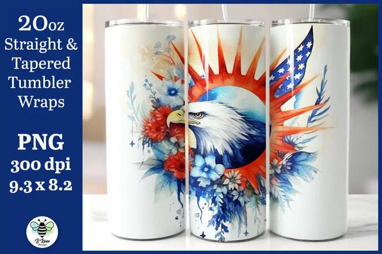 Patriotic Watercolor Eagle | 20oz Tumbler Sublimation PNG