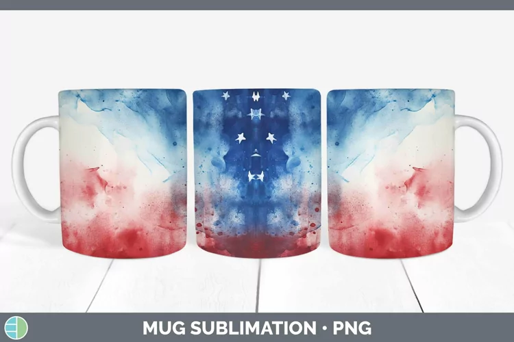 Patriotic Watercolor Mug Wrap Sublimation Coffee Cup Designs
