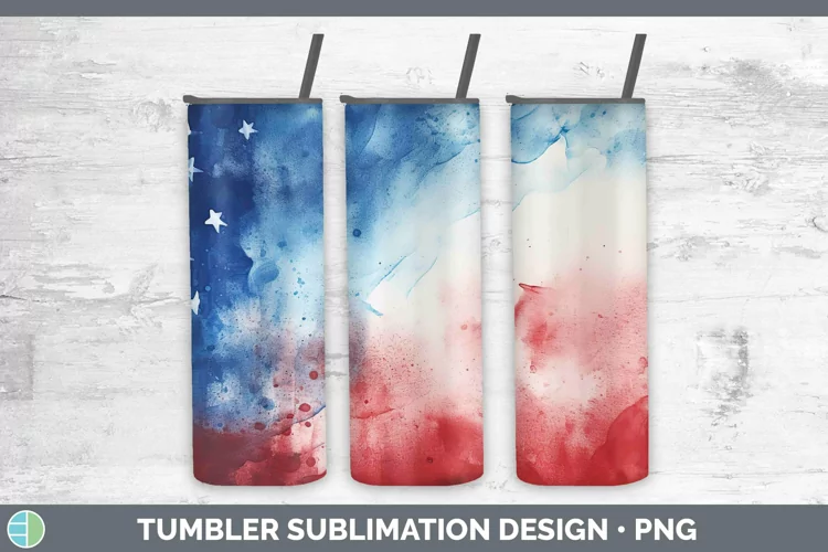 Patriotic Watercolor Tumbler Sublimation 20 oz Skinny Tumble