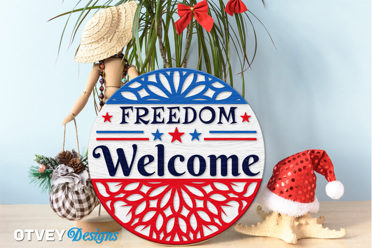 Patriotic Welcome Sign, Round Door Hanger