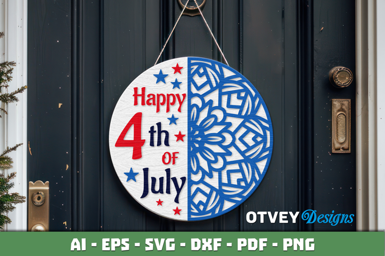 Patriotic Welcome Sign, Round Door Hanger