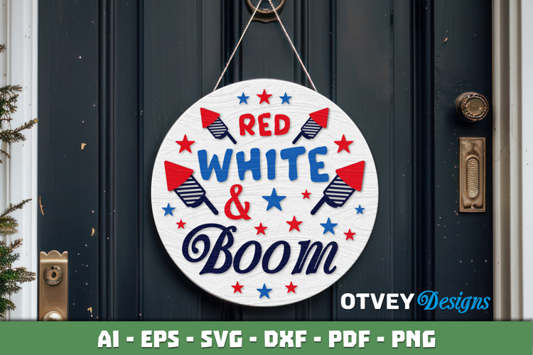 Patriotic Welcome Sign, Round Door Hanger