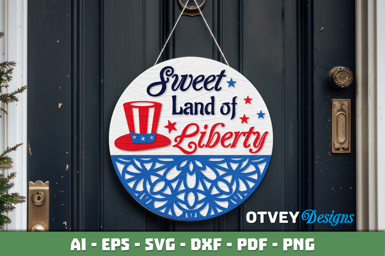 Patriotic Welcome Sign, Round Door Hanger