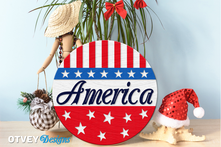 Patriotic Welcome Sign, Round Door Hanger