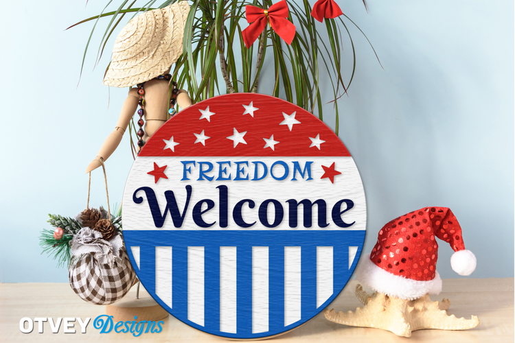 Patriotic Welcome Sign, Round Door Hanger