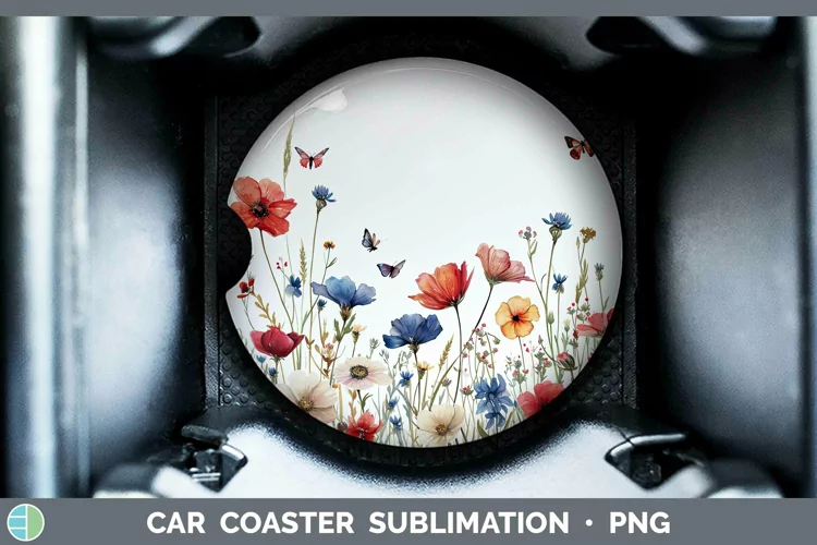 Patriotic Wild Flowers Car Coaster | Sublimation Coaster Des