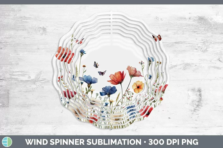 Patriotic Wild Flowers Wind Spinner Sublimation Spinner Desi