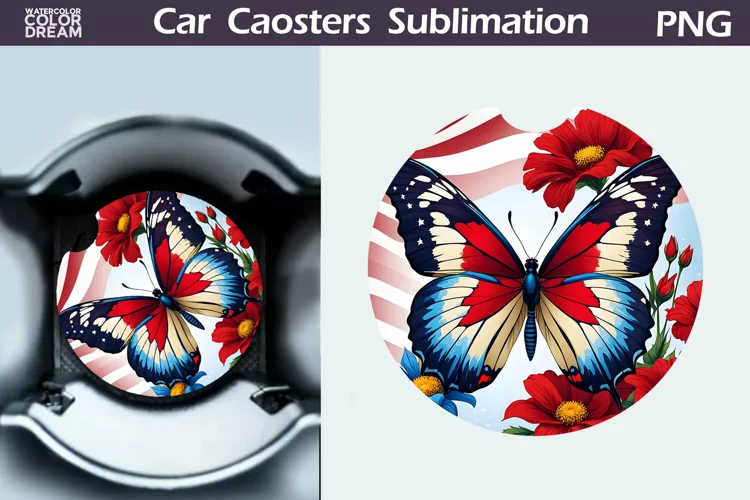 Patriotic Butterfly Car Coaster | 4th of July Car Coaster