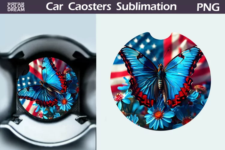 Patriotic Butterfly Car Coaster | 4th of July Car Coaster