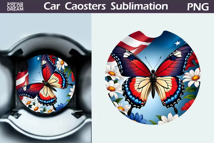 Patriotic Butterfly Car Coaster | 4th of July Car Coaster