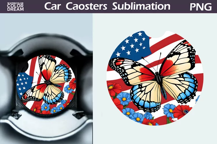 Patriotic Butterfly Car Coaster | 4th of July Car Coaster