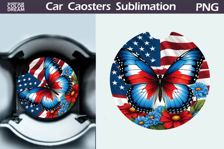 Patriotic Butterfly Car Coaster | 4th of July Car Coaster