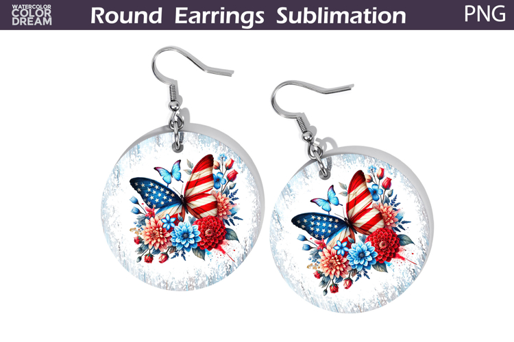 Memorial Butterfly Round Earrings | Patriotic Floral Earring