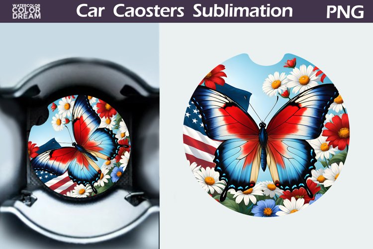Patriotic Butterfly Car Coaster | 4th of July Car Coaster example image 1