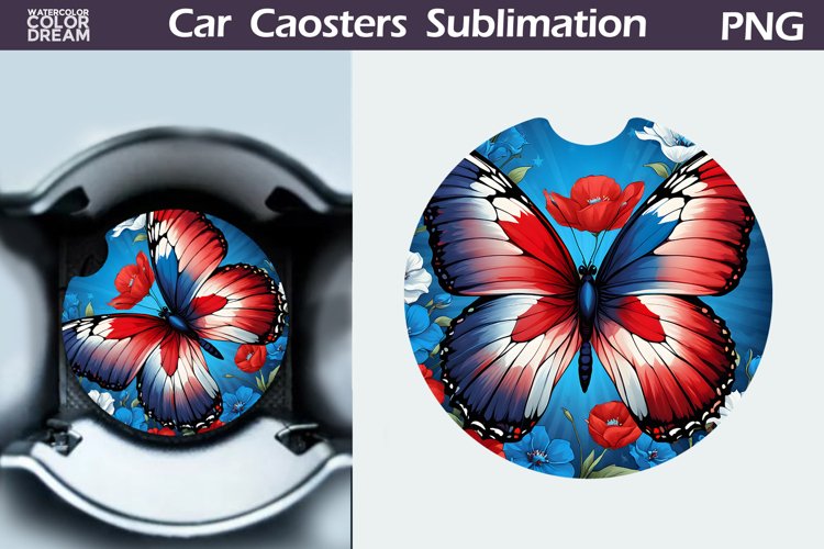 Patriotic Butterfly Car Coaster | 4th of July Car Coaster example image 1