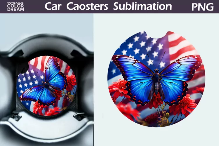 Patriotic Butterfly Car Coaster | 4th of July Car Coaster