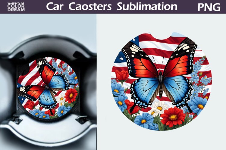 Patriotic Butterfly Car Coaster | 4th of July Car Coaster