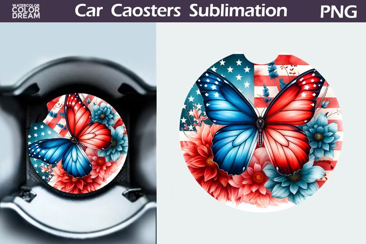 Patriotic Butterfly Car Coaster | 4th of July Car Coaster example image 1