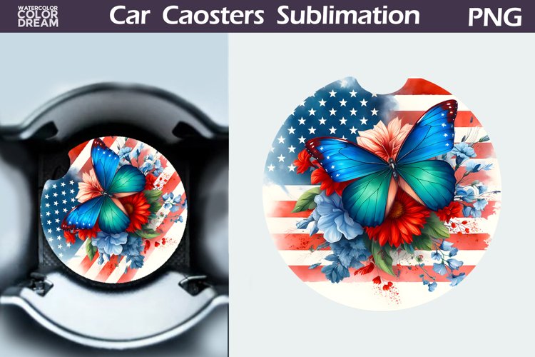 Patriotic Butterfly Car Coaster | 4th of July Car Coaster