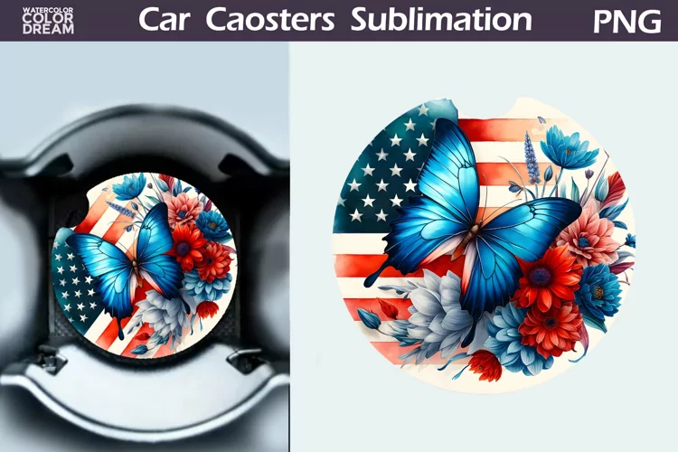 Patriotic Butterfly Car Coaster | 4th of July Car Coaster