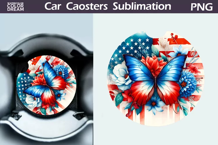 Patriotic Butterfly Car Coaster | 4th of July Car Coaster