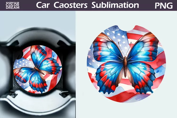 Patriotic Butterfly Car Coaster | 4th of July Car Coaster