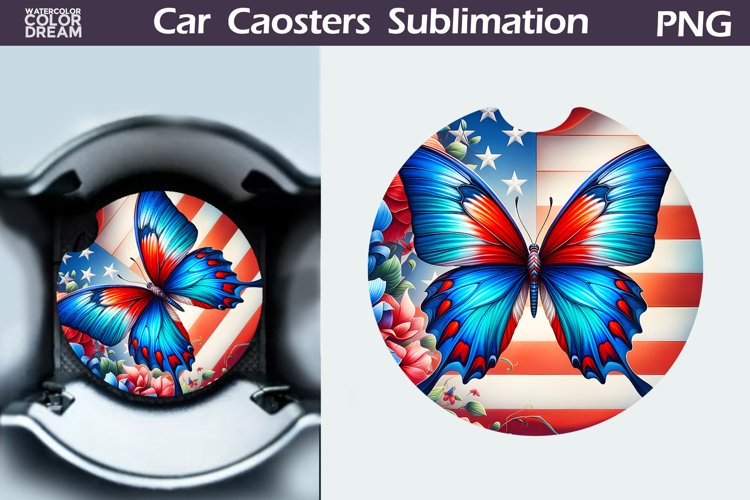 Patriotic Butterfly Car Coaster | 4th of July Car Coaster