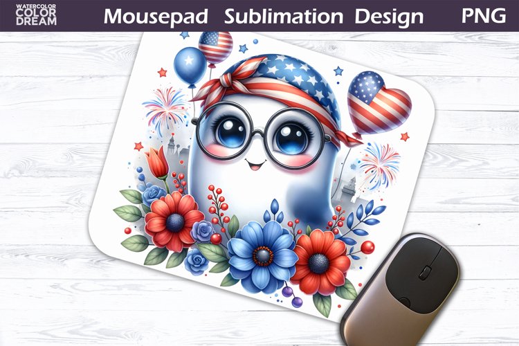 Patriotic Mouse Pad | Ghost 4th of July Mousepad example image 1