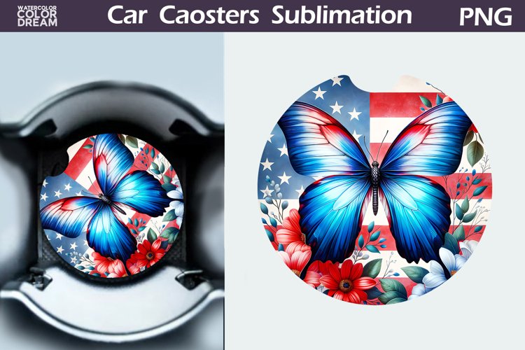 Patriotic Butterfly Car Coaster | 4th of July Car Coaster