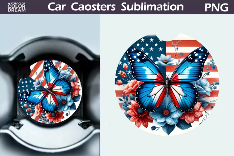 Patriotic Butterfly Car Coaster | 4th of July Car Coaster