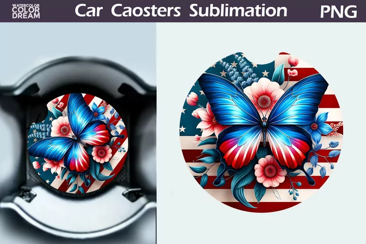 Patriotic Butterfly Car Coaster | 4th of July Car Coaster