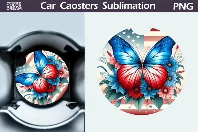 Patriotic Butterfly Car Coaster | 4th of July Car Coaster