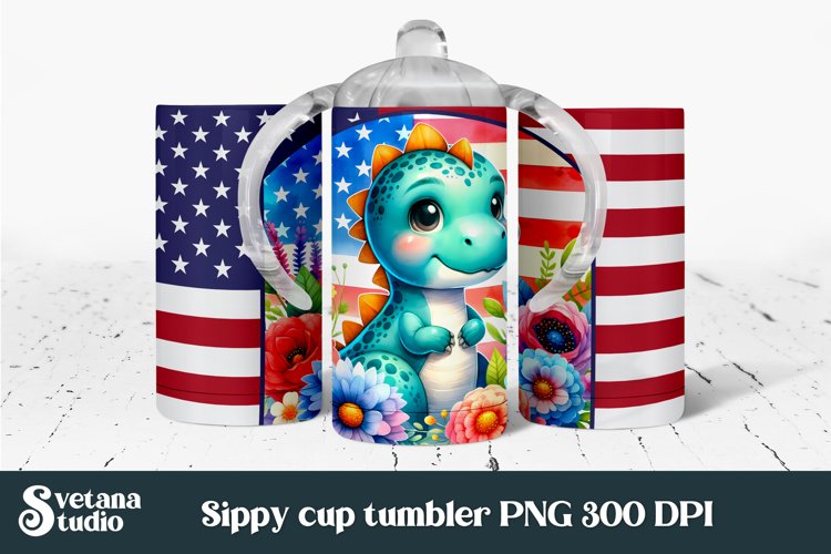 Patriotic dinosaur sippy cup sublimation | Patriotic kids