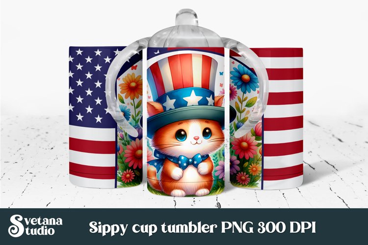 Patriotic cat sippy cup | Patriotic kids tumbler wrap
