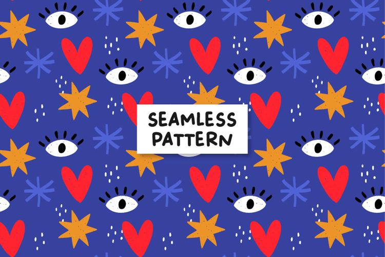 Eyes pattern with hearts and stars