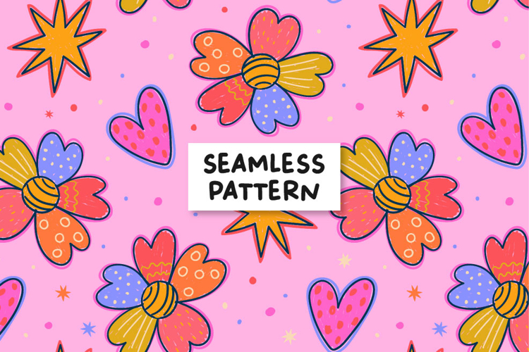 Pink floral pattern. Floral seamless pattern. Doodle pattern