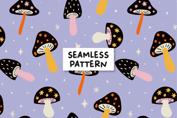 Mushroom seamless pattern. Handdrawn pattern