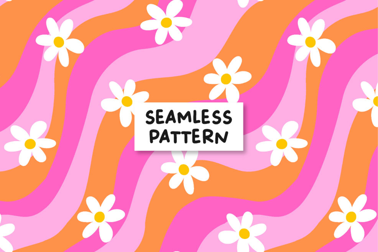 Floral groovy pattern. Retro pattern. Groovy seamless