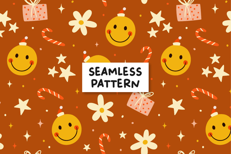 Christmas retro pattern. Smiley faces pattern.
