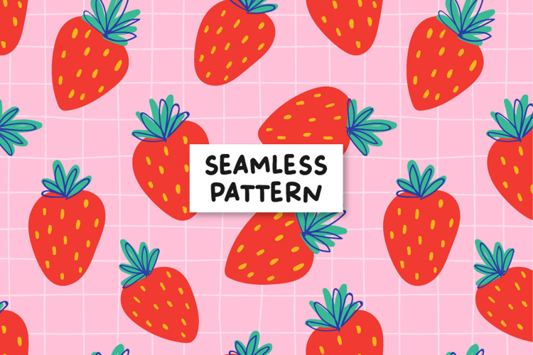 Strawberry pattern. Fruit seamless pattern. Pink pattern.