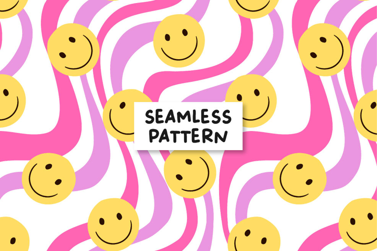 Groovy pattern. Retro pattern. Smiley faces pattern