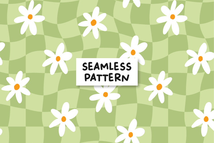 Chessboard pattern. Groovy pattern. Retro floral pattern