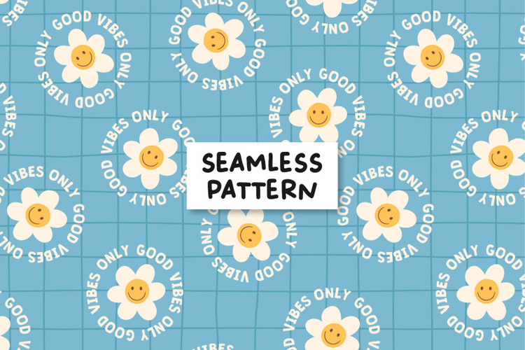 Good vibes only. Groovy pattern. Retro seamless pattern