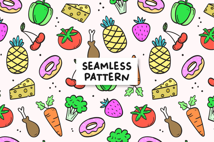 Food seamless pattern. Food digital paper. Fruits pattern.