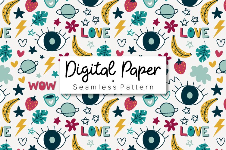 Doodle pattern, seamless pattern, digital paper
