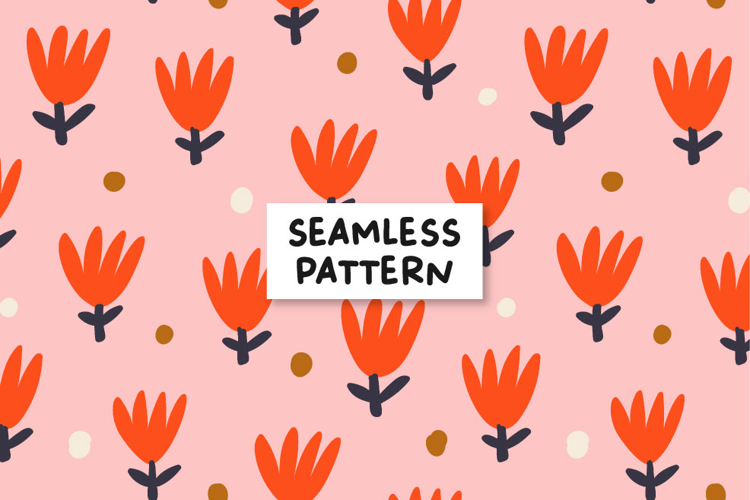 Red Flowers Pattern Floral Background.