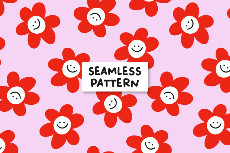 Floral seamless pattern. Smiley flower pattern