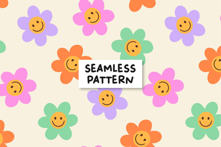 Retro floral pattern. Hippie seamless pattern