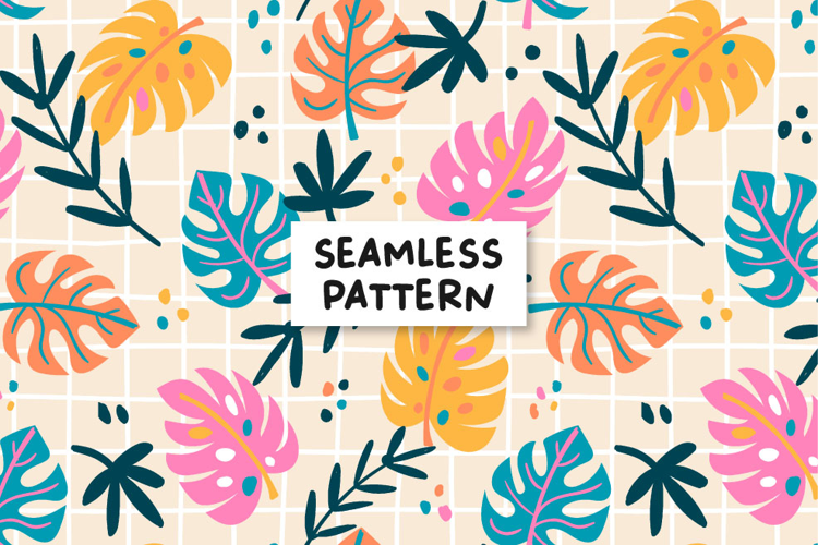 Tropical seamless pattern. Tropiocal leaves pattern. Summer